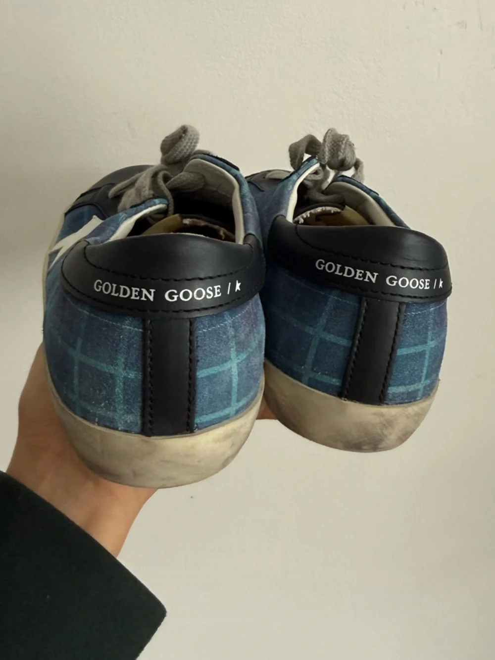 Golden Goose Ball Star Sneakers Blue Plaid Star Leather Italy Size 35 - Picture 6 of 9